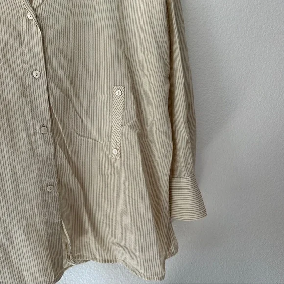 ZARA Beige Pinstripe Button-Up Shirt - Long Sleeves, Relaxed Fit, Medium - Picture 7 of 7